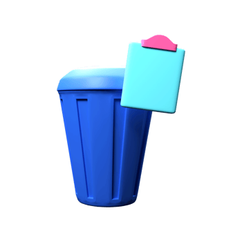 3D Render Blue Trash Bin With Clipboard. png