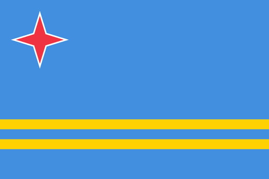 Aruba flag, official colors and proportion. Vector illustration.