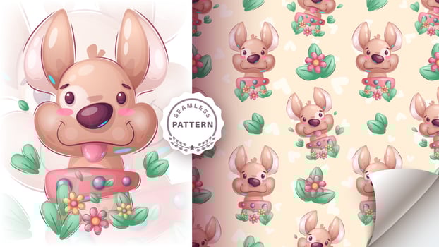 Seamless pattern cartoon character adorable dog, pretty animal idea for print t-shirt, poster and kids envelope, postcard. Cute hand drawn style puppy vector