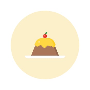 pudding flat design vector illustration. Custard pudding with melted caramel.