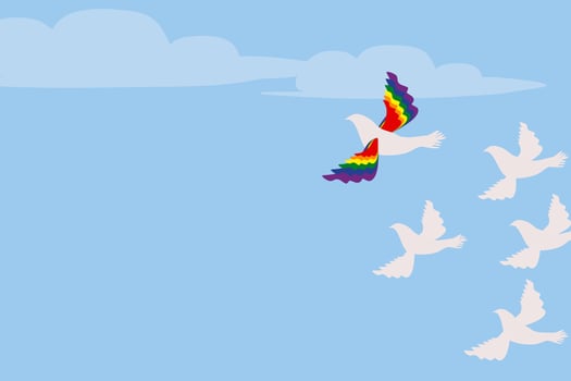 Pride month background LGBTQ Pride Flag Colours. Vector banner with rainbow heart. Symbol of pride month June support. Copy space