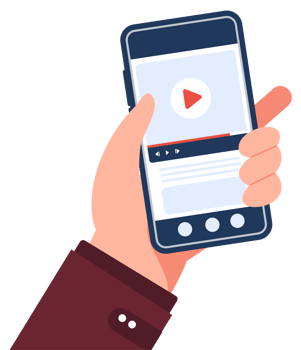 Hand holding phone with video or audio.Video window interface .Media player screen .Social network. png