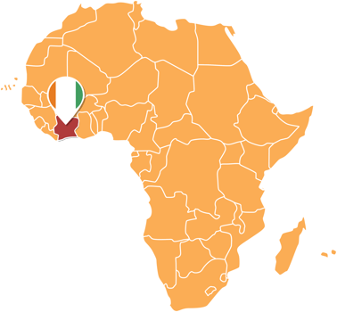 Cote d Ivoire map in Africa, Icons showing Cote d Ivoire location and flags. png