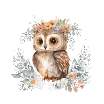 Cute watercolor baby owl cutout. png