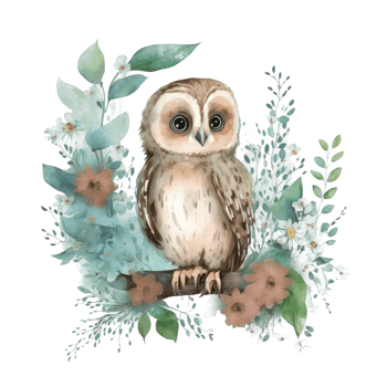 Cute watercolor baby owl cutout. png