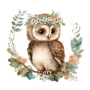 Cute watercolor baby owl cutout. png