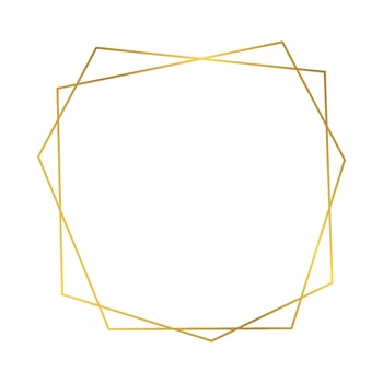 Gold geometric polygonal frame with shining effects isolated on white background. Empty glowing art deco backdrop. Vector illustration.