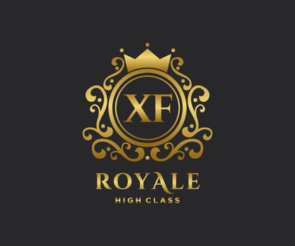 Golden Letter XF template logo Luxury gold letter with crown. Monogram alphabet . Beautiful royal initials letter. vector