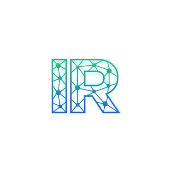 Abstract letter IR logo design with line dot connection for technology and digital business company. vector
