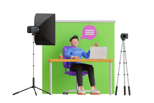 Man making video tutorial using camera at home.  blogger making a video for his blog.  Video blog recording. 3d illustration png