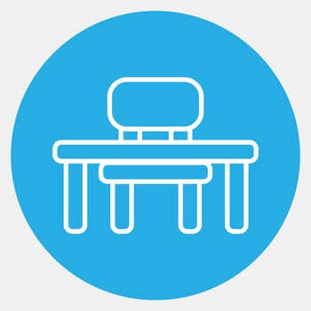 Icon desk. School and education elements. Icons in blue round style. Good for prints, posters, logo, advertisement, infographics, etc. vector