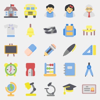 Icon set of school. School and education elements. Icons in flat style. Good for prints, posters, logo, advertisement, infographics, etc. vector