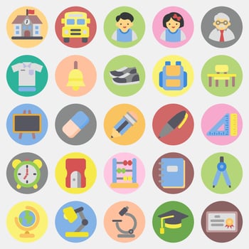 Icon set of school. School and education elements. Icons in color mate style. Good for prints, posters, logo, advertisement, infographics, etc. vector