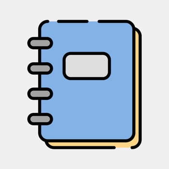 Icon note book. School and education elements. Icons in filled line style. Good for prints, posters, logo, advertisement, infographics, etc. vector