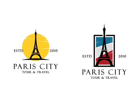 Paris tourist attraction logo design. Paris Eiffel tower travel landmark vector design. Paris famous places logotype