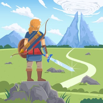 Fantasy Knight with Legendary Sword Concept vector