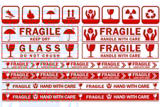 Packaging Fragile Stickers shipping stamps vector illustration