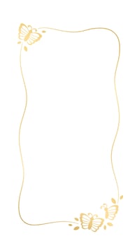 Gold butterfly frame vector illustration. Abstract golden vertical border for spring summer. Simple elegant design element.