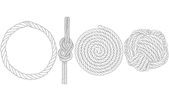 Set Of Rope Knots Borders Black Thin Line art Design Element. Vector illustration of Rope Knot.