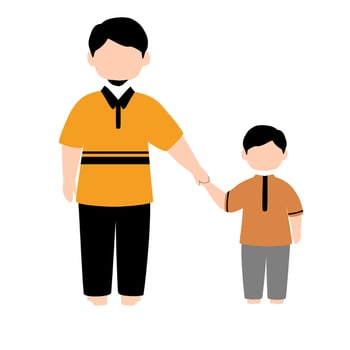Muslim father and his son standing illustration vector