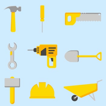 Labor tools vector illustration. Set of labor tools. Worker tool icon for design industry, construction or factory. Labor day graphic resource. Industrial equipment sheet