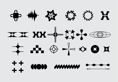 Abstract icon shape symbol set bundle geometric spiral brutalism acid element template clip art vector editable