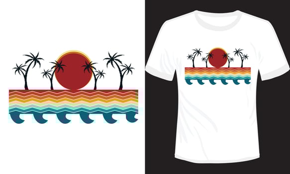 Surfing Beach Summer T-shirt Design Vector Illustration