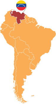 Venezuela map in South America, Icons showing Venezuela location and flags. png