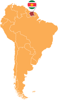 Suriname map in South America, Icons showing Suriname location and flags. png