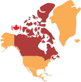 Canada map in North America, Icons showing Canada location and flags. png