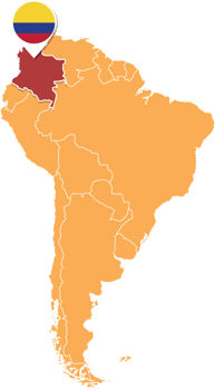 Colombia map in South America, Icons showing Colombia location and flags. png
