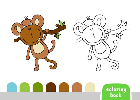 Cute Monkey Coloring Book for Kids Page for Books, Magazines, Vector Illustration Doodle Template