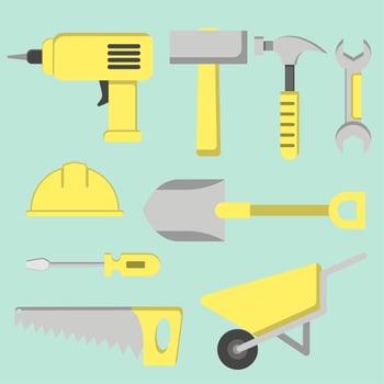Labor tools vector illustration. Set of labor tools. Worker tool icon for design industry, construction or factory. Labor day graphic resource. Industrial equipment sheet