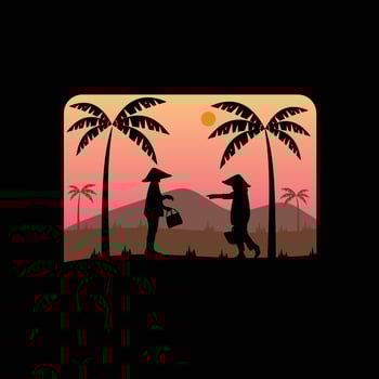 Silhouette of two farmers in the field illustration design vector
