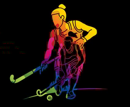 Field Hockey Sport Team Mix Action Female Players vector