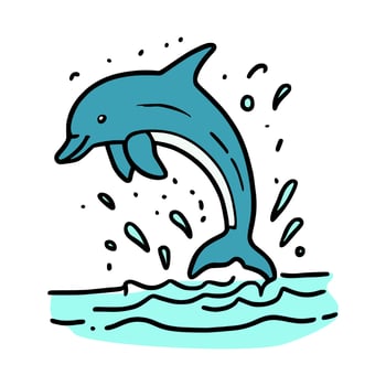 illustration of a dolphin jumping out of the water in doodle style on an isolated background vector