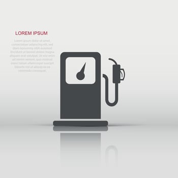 Vector fuel gas station icon in flat style. Car petrol pump sign illustration pictogram. Fuel business concept.