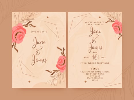 Wedding Invitation Cards Decorated With Floral And Event Details. vector