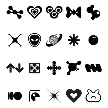 Retro futuristic elements for design big collection of abstract graphic geometric symbols and objects in y2k style vector