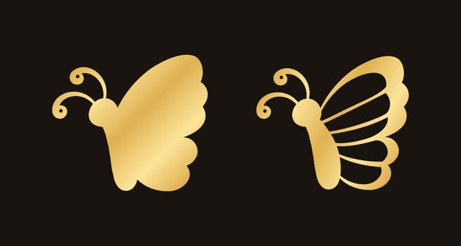 Gold Butterfly Logo Collection. Abstract golden butterfly silhouette icon vector illustration.