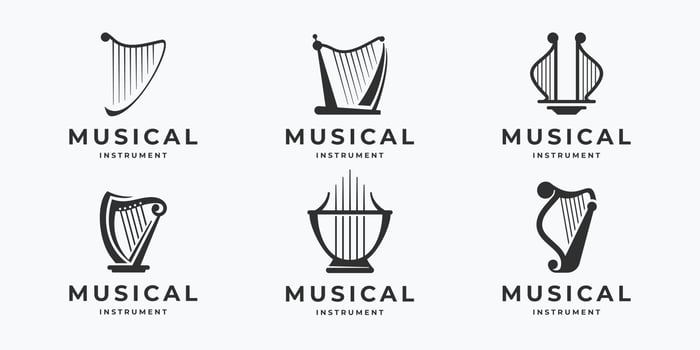 vector harp logo set design. icon isolated on white background. golden harp logotype inspiration