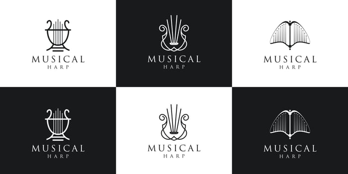 set collection musical harp logo lyre symbol collection.minimalist harp logo design inspiration. vector
