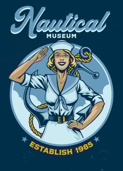 Nautical Pinup Girl Vintage T-shirt Design vector