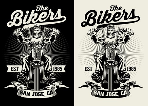 Black and White T-shirt Design of Man Motorcycle Rider vector