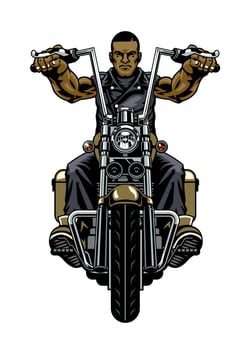 Black Man Riding Vintage Motorcycle in front view vector