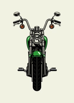 Front Side View vintage Motorcycle with High Handlebar vector