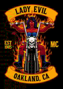 Vintage T-shirt Design of Lady Evil Mascot Biker vector