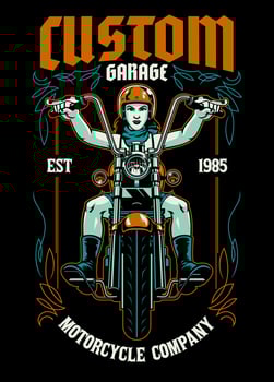 Vintage T-shirt Design of Woman Biker Pinstripe of Motorcycle Club vector