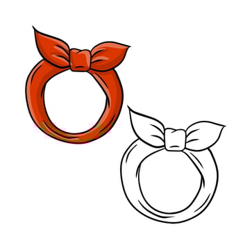Red kerchief for head and neck. Fashionable women accessory. Red ribbon with node. Element of modern clothing. Drawn cartoon illustration vector