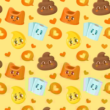 Seamless pattern with cute cartoon toilet characters. vector